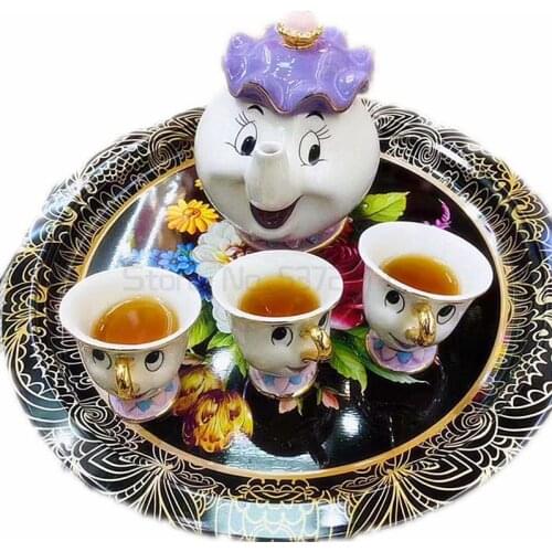 Hot Sale Cartoon Beauty And The Beast Old style Teapot Mug Mrs Potts Chip Tea Pot Cup One Set nice gift for friend Free Shipping