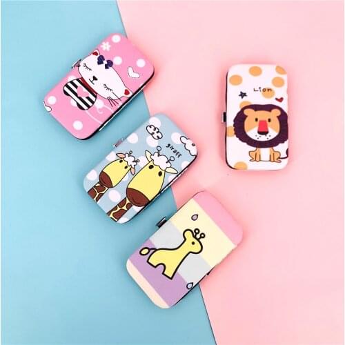 7pcs/set New Pony Giraffe Lion Manicure Nail Clippers Pedicure Set Pink Portable Travel Hygiene Kit Nail Cutter Tools