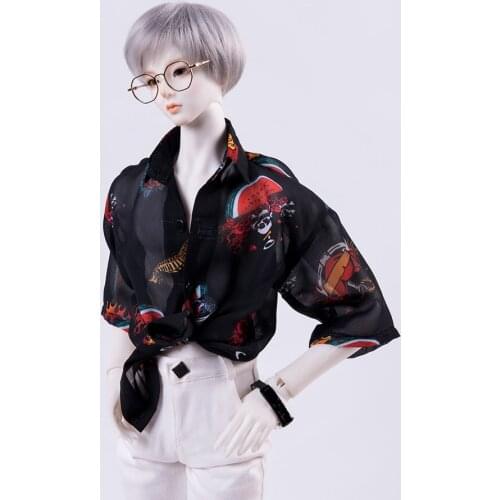 BJD Doll clothes apply to 1-3 1-4 uncle size fashionable Black Chiffon pattern shirt doll accessories