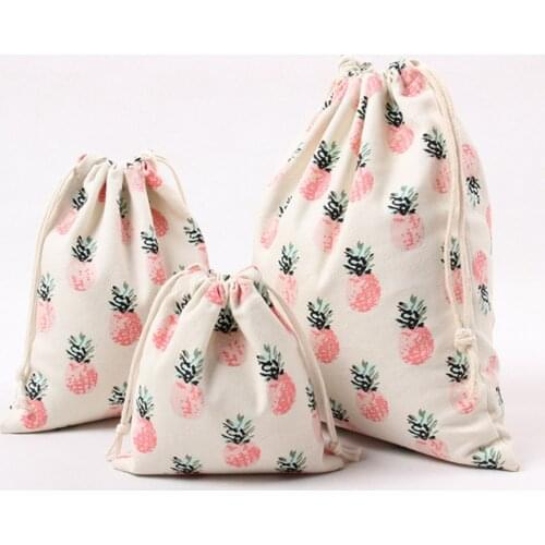 Pure Cotton Canvas Candy Gift Bags Cartoon Pineapple Printed Gift Bags Kids Birthday Party Favor Candy Drawstring Pouch Box