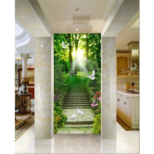 Beibehang Personalized Home Decorative-3d Stereo Art Fresco Green Channel Sun Tree Entrance Cover Modern Living Room Wallpaper