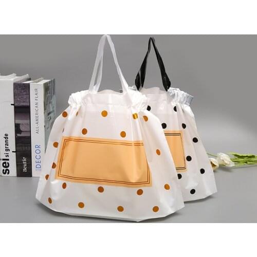 50pcs Thick Large Plastic Bags matte Black Round Dots With Handles Wedding Party Gift Packaging Bag Clothing Store Shopping Bag