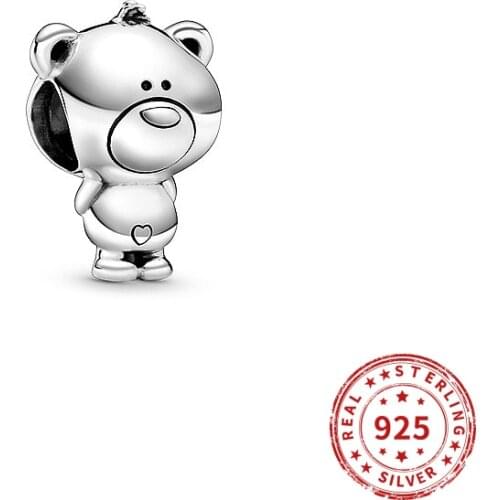 Real 925 Sterling Silver Beads Teddy Bear Charm Fit Original Pandora Bracelets Bangles Women Jewelry 2021