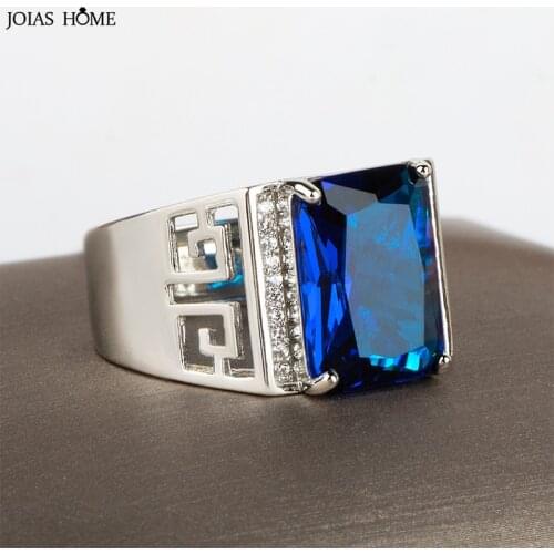 Joiashome Luxury Ring For Man With Sapphire Gemstones Silver 925 Jewelry Open Finger Rings For Wedding Engagement Accessories