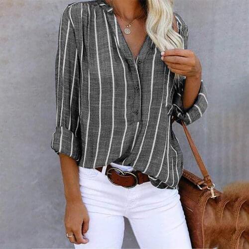 Soft Women Shirts 2021 Cotton Linen Blouse Stripes Printed Of Button-ups Long Sleeve Casual Shirts Office Ladies
