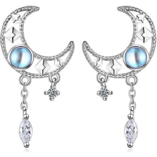 MIQIAO Moon Blue Stone Pendientes Crystal Tassels Piercing Earrings for Women Girls Fashion Jewelry Frineds Gift Brincos Aesthet