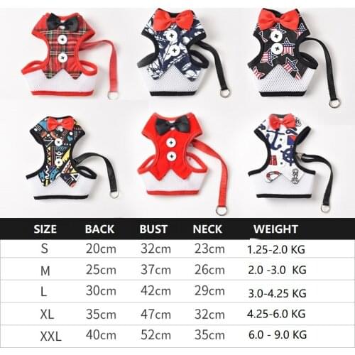 Pet Dog Cat Harnesses Leash Tank Top Leash Bow-tie Plaid Waistcoat Tank Top Leash Adjustable Leash dog harness/ dog vest