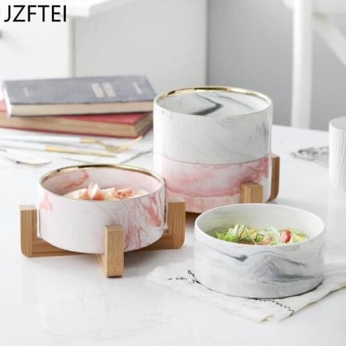 Standard Nordic Style Ceramic Marble Fruit Salad Rice Noodles Bowl Decorative Table Utensils Crockery Lunch Box