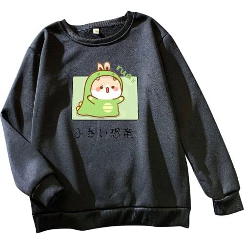 Cute Dinosaur Cartoon Print Hoodie Teen Girls Autumn Oversized Long sleeve Sweatshirts Blouse Korean Brief Round Neck Tops кофта