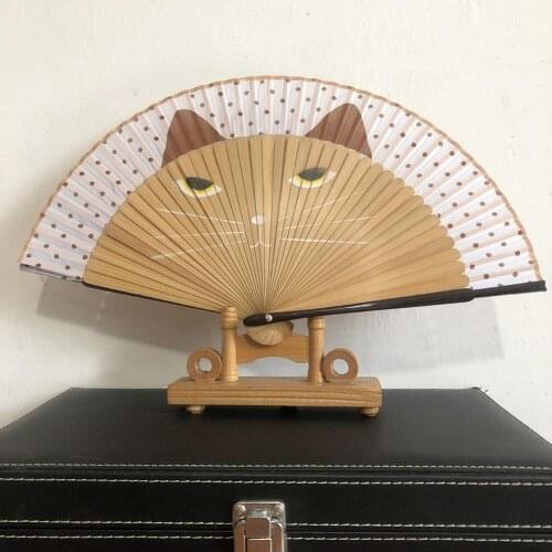 Cat Folding Hand Fan Craft Vintage Tassel Dancing Folding Fan Ancient Bamboo Handmade Ornament Elegant Home Decoration Best Gift