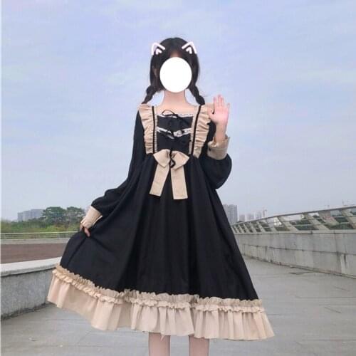 Harajuku Lolita dress daily Palace Bow-knot sweet cute retro lotus leaf bow Vestidos Noble Sweet Gothic Party Robe Renaissance