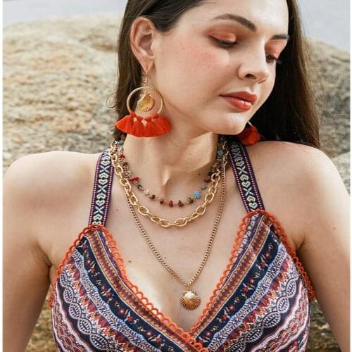 Bohemian Metal Shell Necklace Earrings Set 2019 Fashion Ladies Tassel Earrings Multi-layer Necklace Gold Jewelry Sets Women Gift