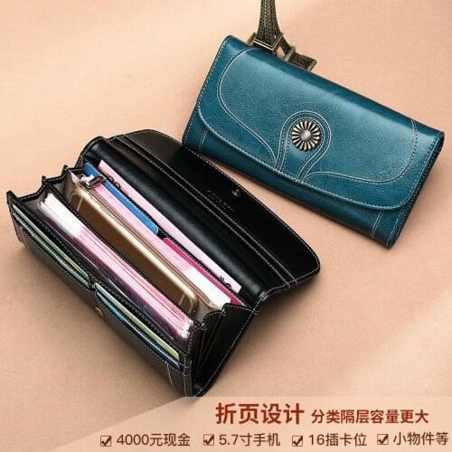 Ladies Wallet Female Long Leather Multifunctional Retro Womens Wallet Korean Version of Large-capacity Mobile Phone Bag Wallet