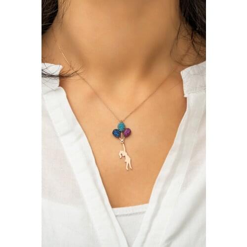 Womens 925 Sterling Silver Necklace Rose Gold Bubble Girl Colorful Nano Stone Gold Plated