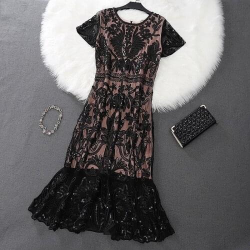 Women Dress O-neck Trumpet Mermaid Vintage Sequin Elegante Ropa Mujer Sukienka Robe Femme Vestido De Festa