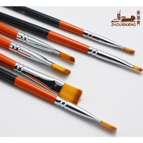 ZHOUXINXING Two colors level head high quality nylon gouache brush birch wood short rods row pen 6 pcs/set artist paint brush