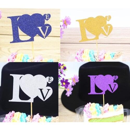 1pc Multi Colors Wedding Cake Flag Topper Love Heart Flags For Wedding Birthday Party Cake Baking Decoration Supplies