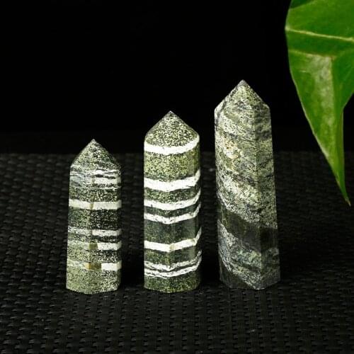 1PC natural green zebra stone has white striped ore hexagon streak mineral Crystal point mineral home decoration DIY gift