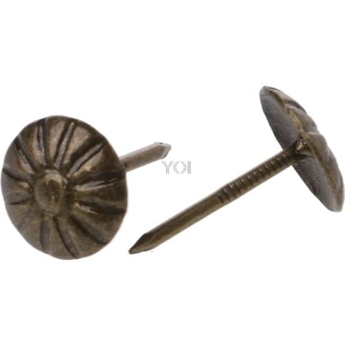 100pcs Antique Brass Upholstery Nails Tack Stud Pushpin Doornail Hardware Decor
