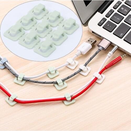 18PCS Self-adhesive Mini Desktop Wire Organizer Clip Data Cable Organizer Single Hook Fixed Wire Clip Wall Fixing Sticker