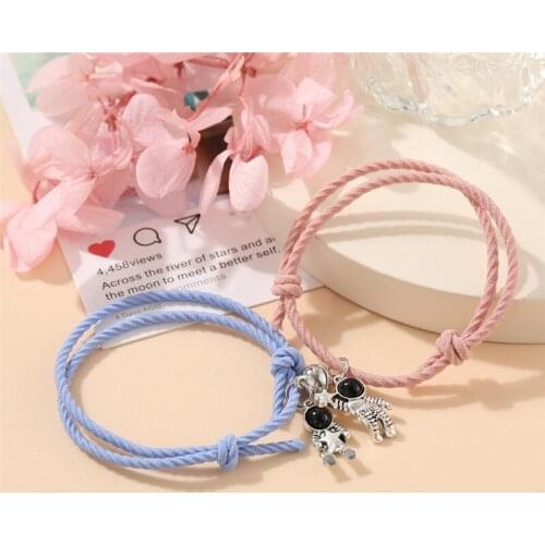 2 Pieces/Set Magnet Couple Bracelet Bangle Star Astronaut Bracelet Attractive Fashion Valentines Day Jewelry Rope Gift