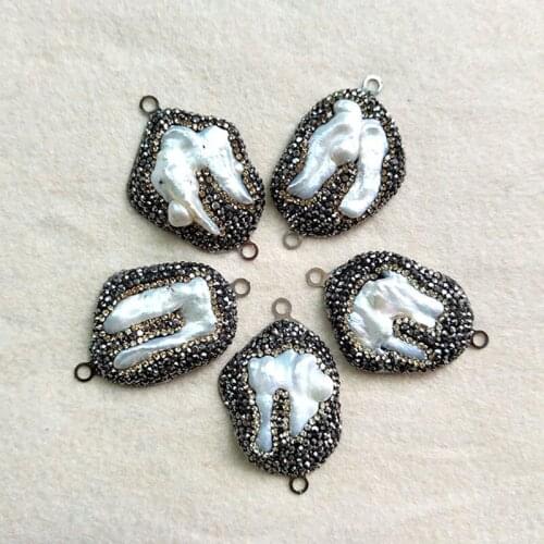 5 pcs Natural Pearl Connector,Druzy Beads with Crystal Rhinestone Connector Beads For DIY Making Bracelet necklace Jewelry CT03