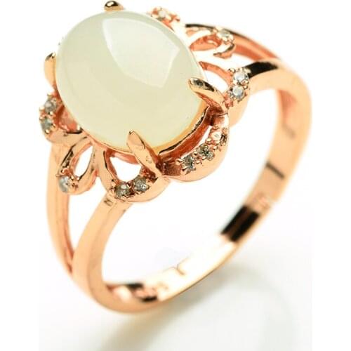 925 silver coated rose gold and jade ring womens high-grade natural jade and Tianyu white jade ring retractable