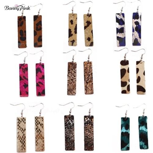 Banny Pink Bohemian Horsehair Leopard Print Leather Drop Earrings For Women Retro Geometry Fashion Jewelry Bijoux