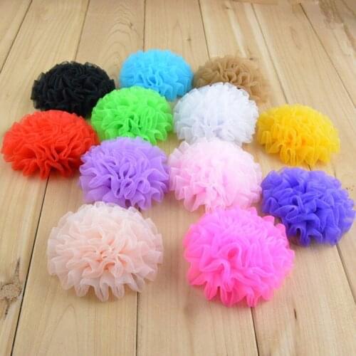Free shipping 3.5''chiffon gauze organza garment flowers for shoes Hair accessories girls hair flowers 60pcs/lot FH34