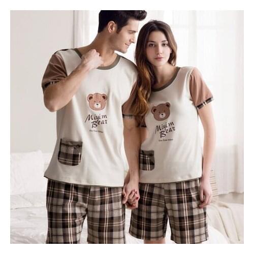 Free Shipping Summer and Autumn 100% Cotton Short Sleeve Cartoon Bear Lovers Sleepwear Sets 01