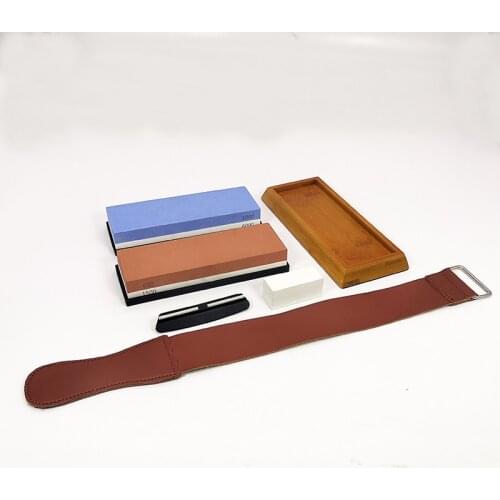 Whetstone double-sided whetstone set with non-slip bamboo base and knife holder and long leather