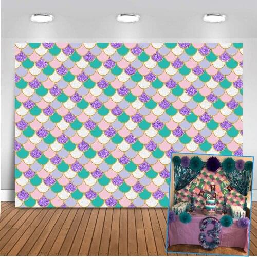 Mermaid Scales Backdrop Under The Sea Little Mermaid Background Glare Glitter Baby Children Birthday Party Photo for Photography