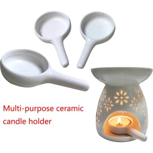 1Pc Ceramic Candlestick Mini Portable Incense Holder Candle Stand with Handle for Home Coffee Shop White