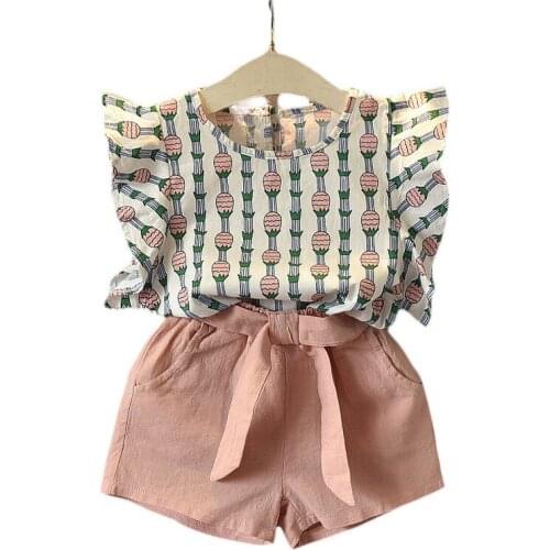 Baby Girls Clothes Set 2019 Summer New Korean Girls Pineapple Fly Sleeve Top+ Shorts Suit Children 2pcskids Clothing Suit k1