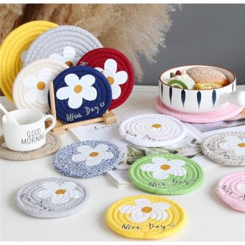 Hand-woven Cotton Rope Dining Table Mat Flower Insulation Pad Non-Slip Disc Bowl Pads Pot Holder Drink Cup Coaster Kitchen Decor
