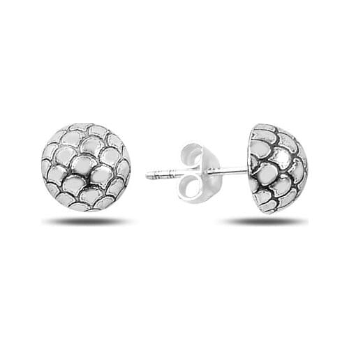 KUTAYDAN 8mm Patterned Half Ball Earrings 925 Sterling Silver