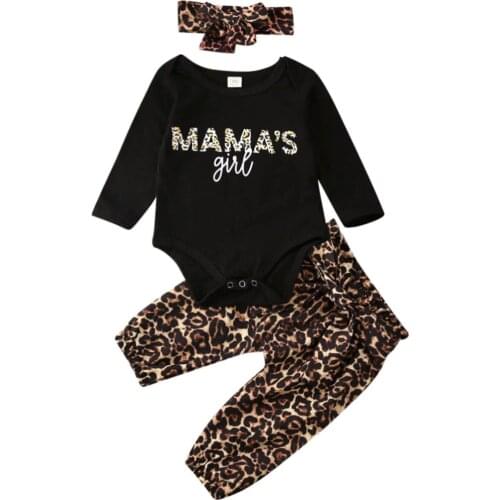 Lioraitiin 0-18M Newborn Baby Girl Leopard Outfit Romper Pants Headband Clothes Set Leopard Tracksuit Clothing