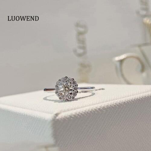 LUOWEND 100% 18K White Gold (AU750) Engagement Ring Luxury Gold Rings Natural Diamond Ring Female Wedding Jewelry Customize