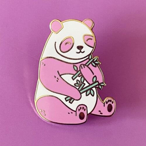 Cartoons Pink Panda Bear Enamel Brooch Pin Backpack Hat Bag Lapel Pins Badges Women Mens Fashion Jewelry Accessories