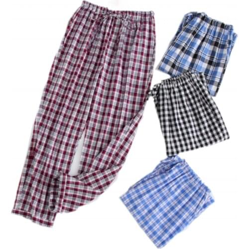 2021 Autumn Men 100% cotton sleep bottoms Male High-end plus size nighty trousers Men Casual Loosen Plaid pajama pants XXXL