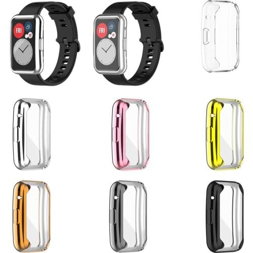 TPU Soft Full Screen Glass Protector Case Shell Edge Frame For Huawei Watch Fit Strap Band Protective Bumper Cover Accessories