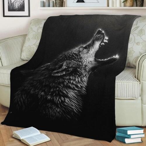 Angry black wolf headpaint Flannel Throw Blanket 3D Printed Keep Warm Sofa Child Blanket Home Decor Textiles Dream Family Gift