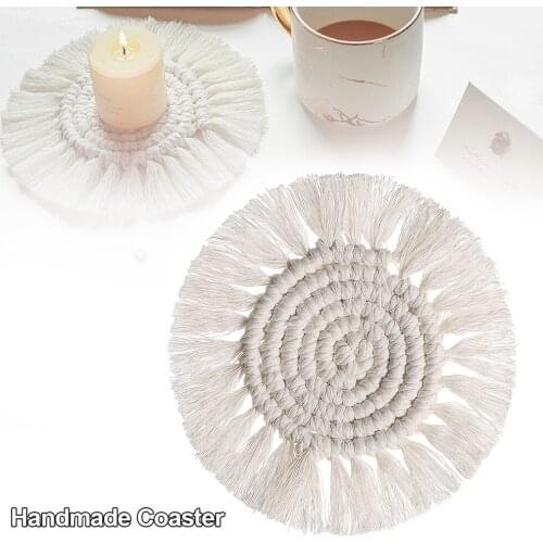 Placemat Table Mat Hand-woven Coaster Cotton Tassel Coffee Pad Bohemian Tassel Insulation Table Mat Nonslip Washable Table Mat