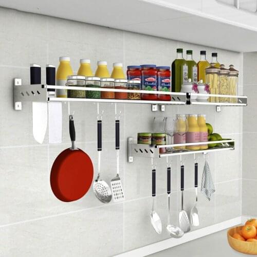 Stainless Steel Storage Hanging Shelf Kitchen Storage Rack Pantry Cookware Spice Shelf Punch-free with Pole Household Rack WF925