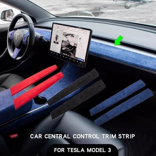 Car Dashboard Suede Fur Interior Strips For Tesla Model 3 / Model Y Artificial Fur Panel Edge Strip Molding Accessories