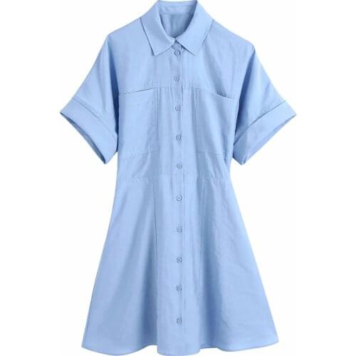 Casual Shirt Collar Short Sleeve Mini Shirt Dresses DLQZ720