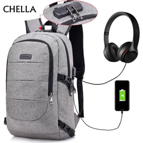 Anti Theft Men Large Capacity Laptop Bag Canvas USB Rechargeable Travel Women Headphone Hole Backpack Sac A Dos Homme BP0215