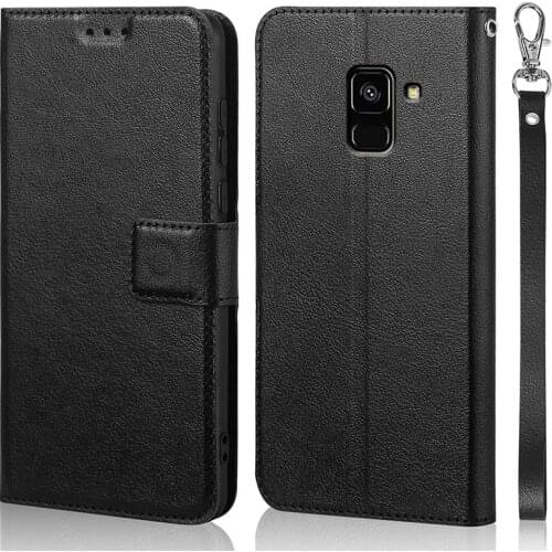 Luxury Flip Case For Samsung Galaxy A8 2018 Cover Original Book Design Leather Phone Coque Wallet Capa Stand With Strap Card