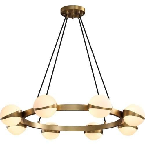 Light luxury copper chandelier Nordic ball living room dining room bedroom creative artistic designer ring simple lamps