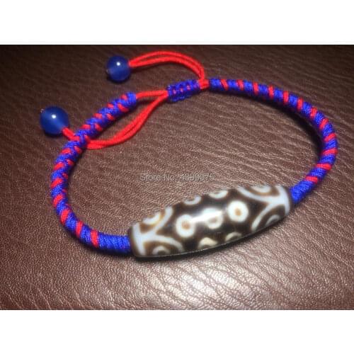 Tibet 21eyes DZI Jewelry special red&blue braided line hand-woven diamonds knot evil woman`s bracelet Free Shipping